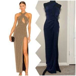 Nookie Navy Metallic Nova Gown, Revolve,‎ New Year's, Holiday, Prom, Large NWT